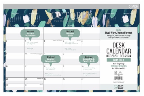 PlanAhead Dual/Work Format Fashion Monthly 2023/2024 Desk Calendar Perspective: front