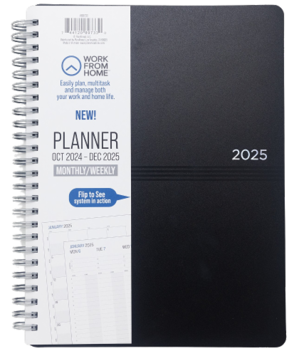 PlanAhead Medium 2025 Work From Home Monthly/Weekly Planner - Black Perspective: front