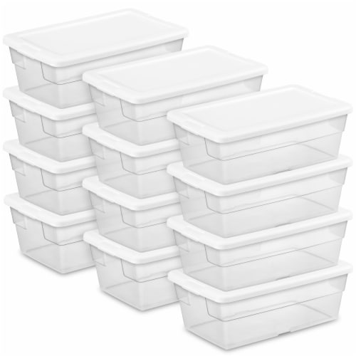 Sterilite 6 Qt Storage Box, Stackable Bin with Lid, Plastic Container to  Organize Shoes and Crafts on Closet Shelves, Clear with White Lid, 12-pack