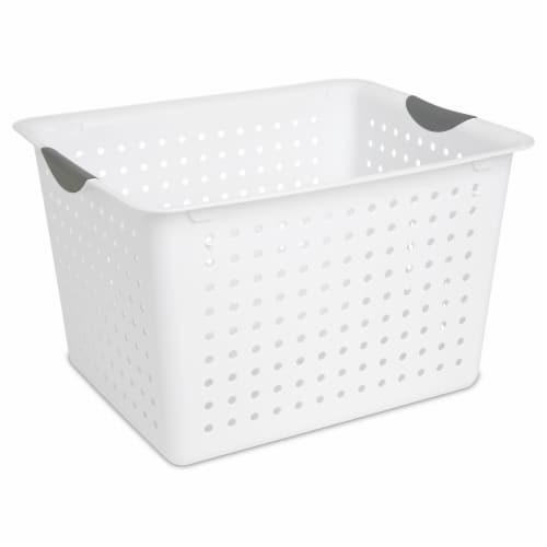 Sterilite Large Deep Durable Ultra Plastic Storage Basket Tote, White (6 Pack) Perspective: front
