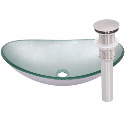 Novatto TIG-70328031BN 4.5 x 6.25 in. Argento Oval Glass Vessel Bathroom Sink Set, Brushed Ni Perspective: front