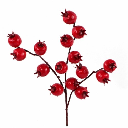 Artificial Holiday Red Berry Pick with 15 berries-10 (24 Pieces) Perspective: front
