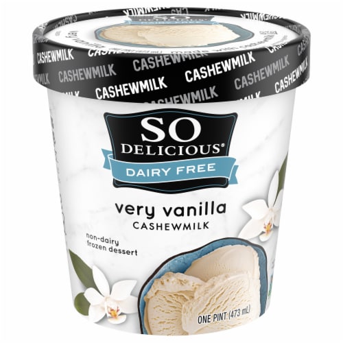 So Delicious Dairy Free Very Vanilla Cashew Milk Frozen Dessert Carton Perspective: front