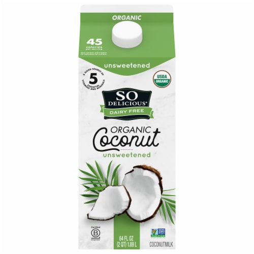 So Delicious Dairy Free Organic Unsweetened Plain Coconut Milk Half Gallon Perspective: front