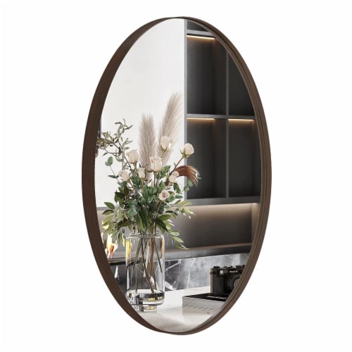 ANDY STAR Modern 24 x 36 Inch Oval Wall Hanging Bathroom Mirror, Brushed Bronze Perspective: front
