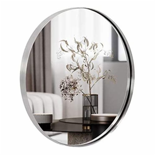 ANDY STAR 24 Inch Round Circle Mirror with Stainless Steel Metal Frame, Chrome Perspective: front