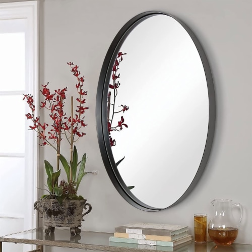 Black Round Wall Mirror for Bathroom - 24'' X 24'' Stainless Steel Metal  Frame Mirror for Wall Black Wall Mounted Mirror