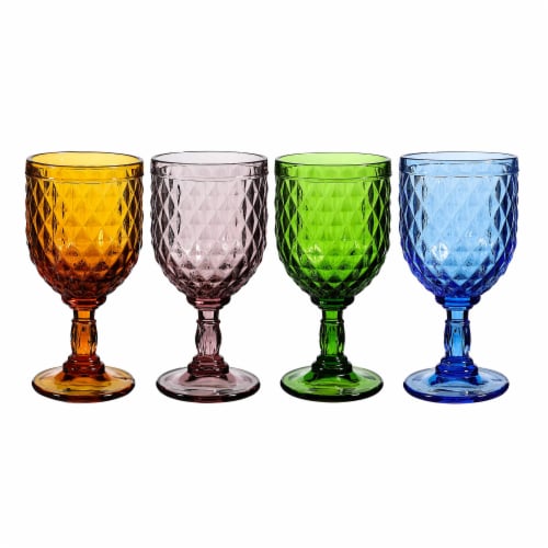 Vintage Style Colored Glass Water Goblet Set of 4 Multi Colors Drinking  Glasses (11 OZ), 11 OZ - Kroger