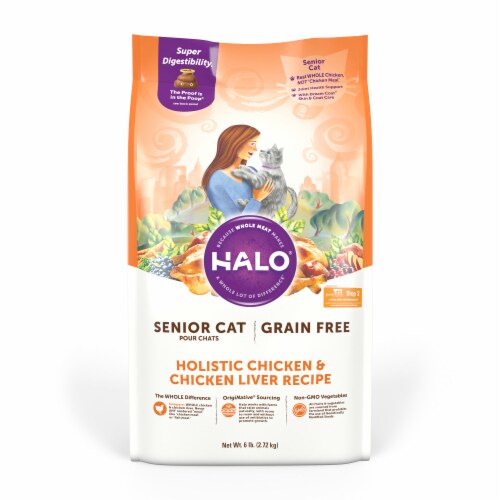 HALO Grain Free Chicken Chicken Liver Natural Dry Senior Cat Food 6 lb Baker s