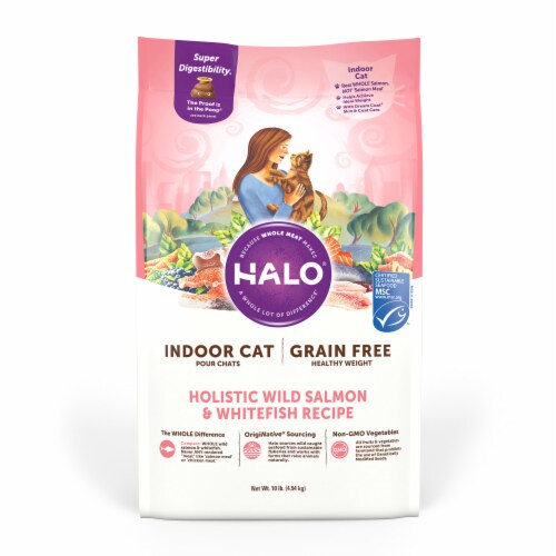 HALO Grain Free Wild Salmon & Whitefish Natural Dry Adult Indoor Cat Food Perspective: front