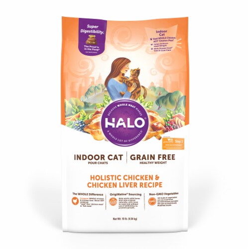 HALO Grain Free Chicken & Chicken Liver Natural Dry Adult Indoor Cat Food Perspective: front