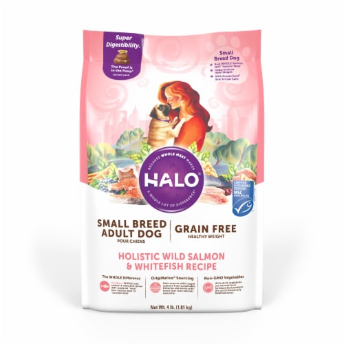 HALO Small Breed Healthy Weight Salmon & Whitefish Grain Free Natural Dry Dog Food Perspective: front