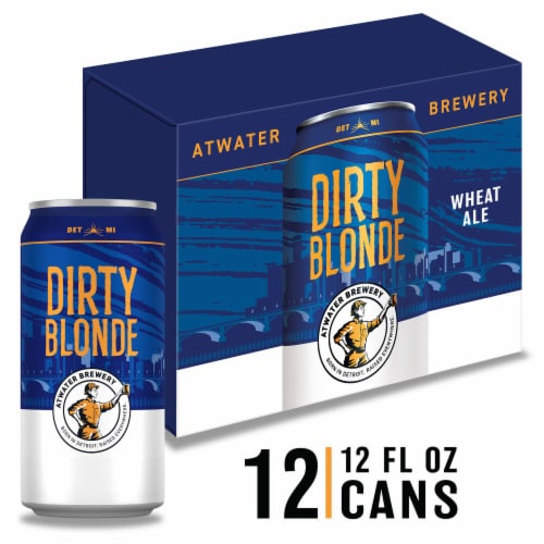 Atwater Dirty Blonde Wheat Beer Cans Perspective: front