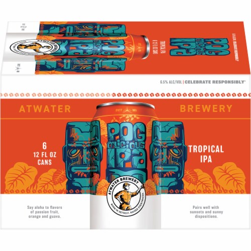 Atwater Pog-O-Licious IPA Cans Perspective: front