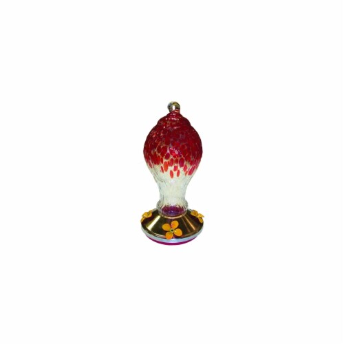World Source Partners Textured Glass Hummingbird Feeder With Metal Base Red Perspective: front
