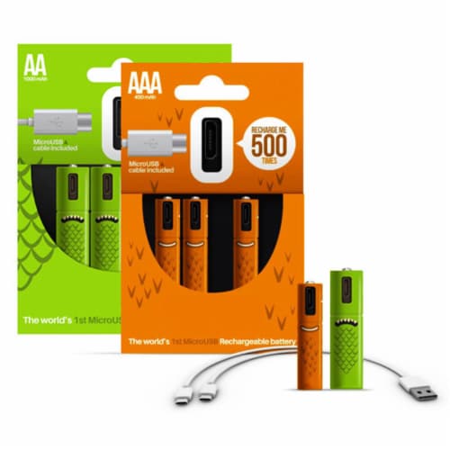 ECO Recharge 4 Pack AA Or AAA USB Rechargeable Batteries AAA -4 pack Perspective: front