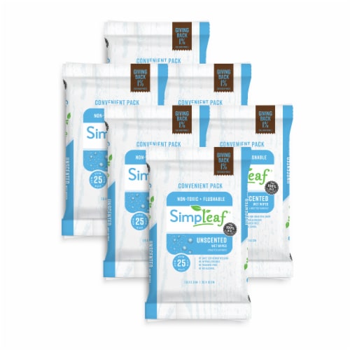 Unscented Flushable Wipes, 25 count, 6 Pack Perspective: front