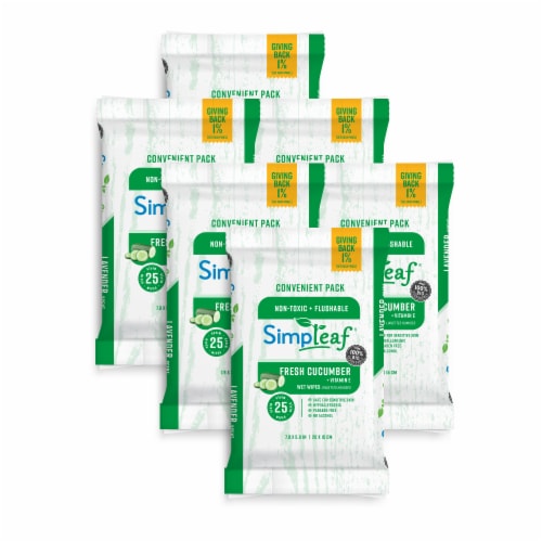 Simpleaf Cucumber Flushable Wipes 25 count, 6 packs Perspective: front