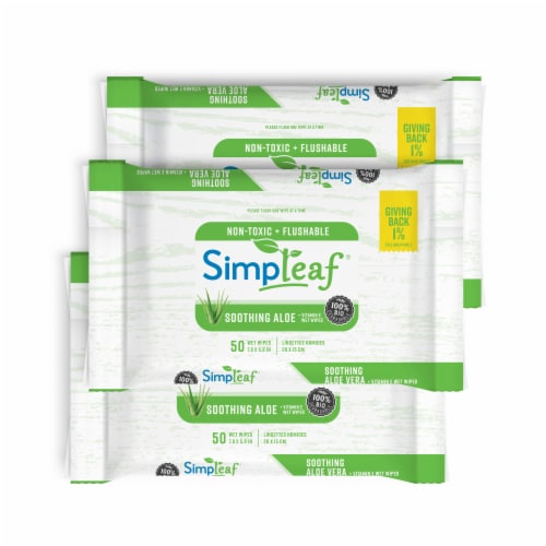 Simpleaf Aloe Vera Flushable Wipes 50 count 3 pack Perspective: front