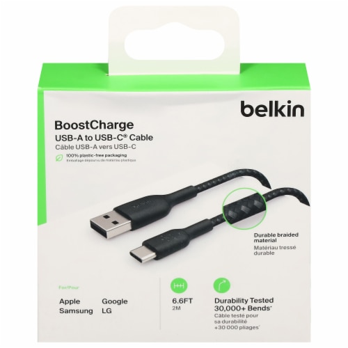 Belkin Black Braided USB-A to USB-C Charging Cable Perspective: front