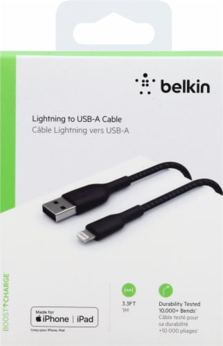 Belkin Braided Lightning to USB-A Cable - Black Perspective: front