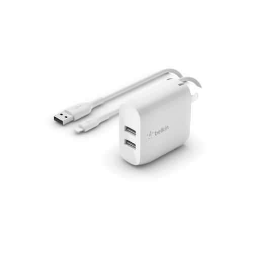 Belkin Dual USB-A Wall Charger for iPhone/iPad - White Perspective: front