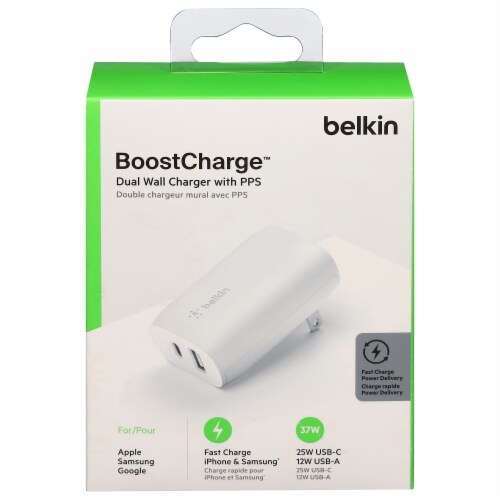 Belkin 37W USB Wall Charger with PPS - White Perspective: front