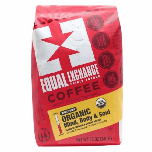 Equal Exchange  Organic Mind Body and Soul Whole Bean Coffee Perspective: front