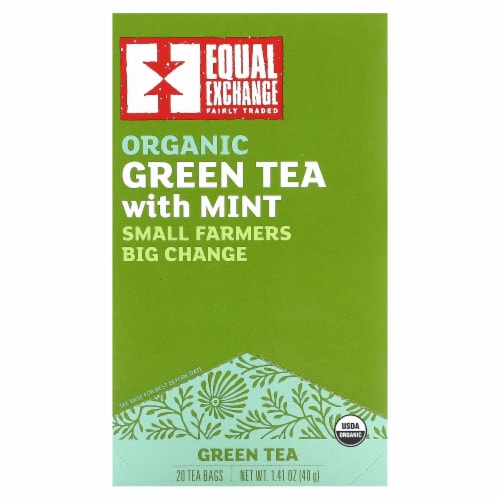 Equal Exchange - Tea Organic Green W/mint - Case of 6-20 BAG Perspective: front