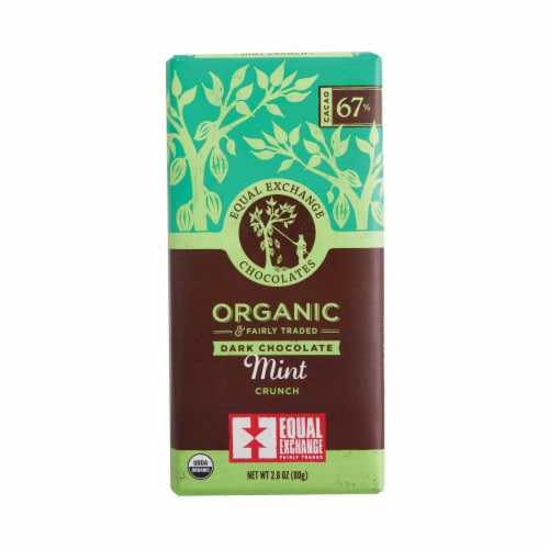 Equal Exchange Organic 67% Cacao Mint Crunch Dark Chocolate Bar Perspective: front