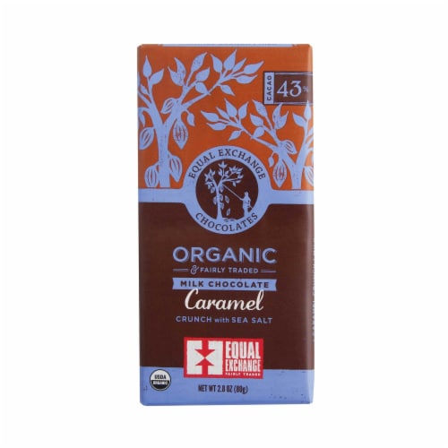Equal Exchange Organic 43% Cacao Caramel Crunch with Sea Salt Milk Chocolate Bar Perspective: front