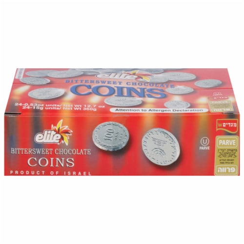 Elite Bittersweet Chocolate Coins Perspective: front