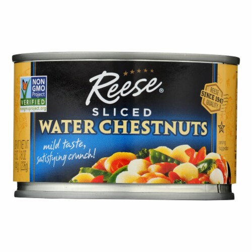 Reese Water Chestnuts - Sliced - Case of 24 - 8 oz. Perspective: front