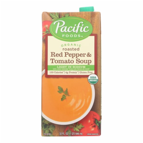 Pacific Natural Foods Organic Roasted - Red Pepper and Tomato Soup Light In Sodium Perspective: front