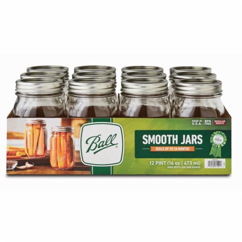 Ball Canning - Jars Smooth Sided Regular Mouth 16 Oz - Case of 1 - 12  Count, 1 Pack/ 12 Count - Foods Co.