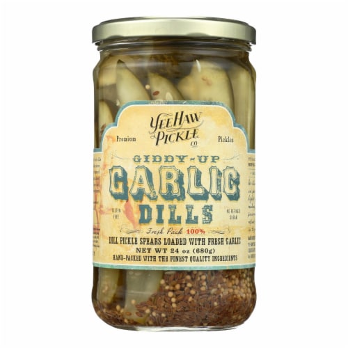 Yee-Haw Pickle Dills Pickle - Giddy Up Garlic - Case of 6 - 24 oz. Perspective: front