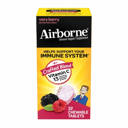 Airborne Chewable Tablets with Vitamin C - Berry - 32 Tablets Perspective: front