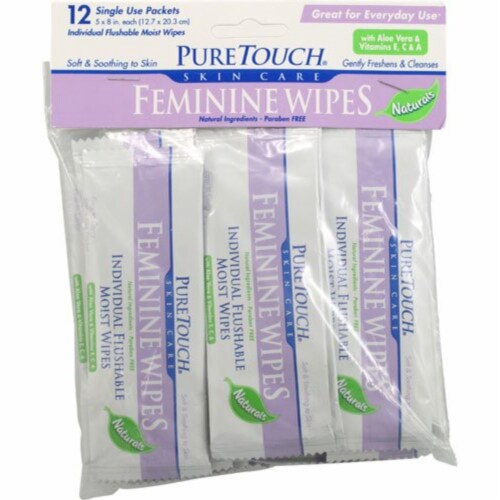 Puretouch Individual Flushable Moist Feminine Wipes - 12 Packets Perspective: front