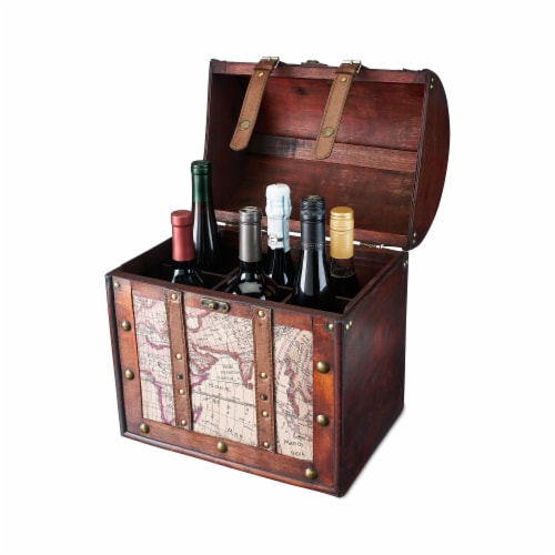 6 Bottle Old World Wooden Wine Box by Twine® Perspective: front