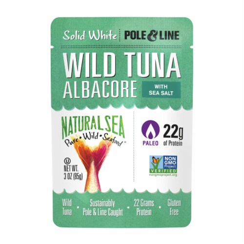 Natural Sea Wild Albacore Tuna Pouch, Salted, Solid White - Case of 12 Pouches Perspective: front