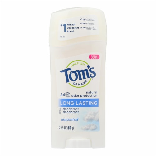Tom's of Maine Natural Long-Lasting Deodorant Stick Unscented - 2.25 oz Each - Case of 6 Perspective: front