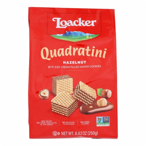 Loacker Quadratini Wafer Cookies  - Case of 6 - 8.82 oz. Perspective: front