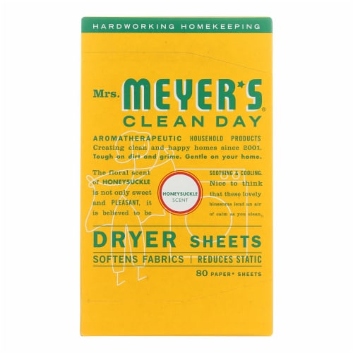 Mrs. Meyer's Clean Day - Dryer Sheets - Honeysuckle - Case of 12 - 80 sheets Perspective: front