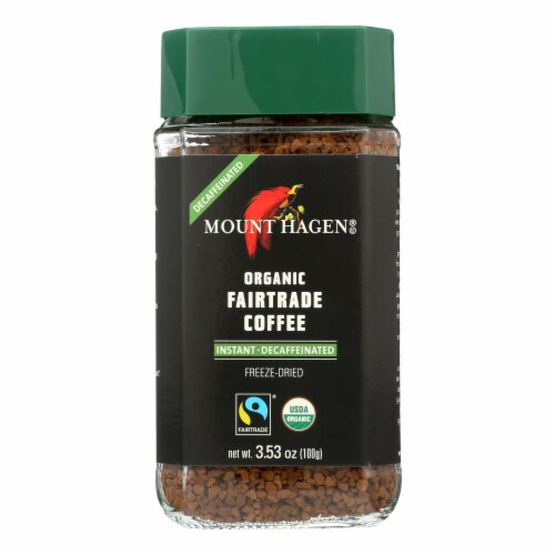 Mount Hagen Organic Fairtrade Instant Decaffeinated Coffee - Case of 6 - 3.53 oz. Perspective: front