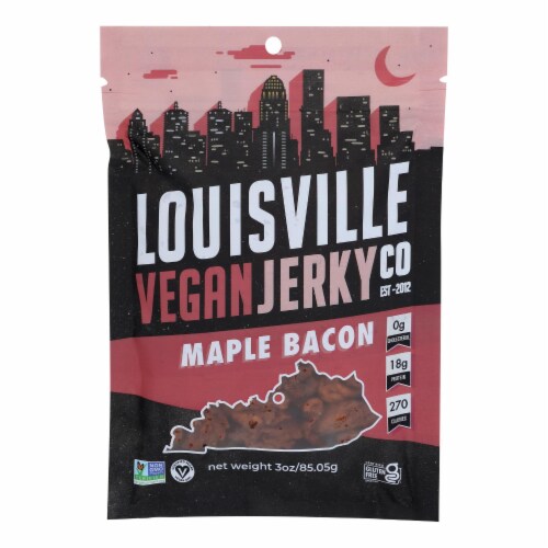 Louisville Vegan Jerky Jerky - Vegan - Maple Bacon - Case of 10 - 3 oz. Perspective: front