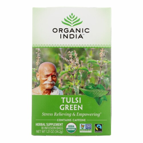 Organic India Tulsi Tea Green Tea - 18 Tea Bags - Case of 6 Perspective: front