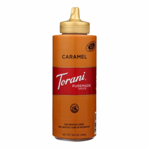 Torani, Caramel Sauce, Authentic Coffeehouse - Case of 4 - 16.5 oz. Perspective: front