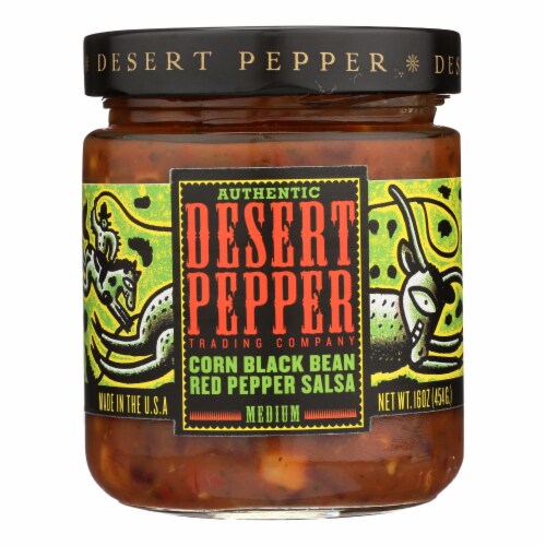 Desert Pepper Trading - Medium Corn Black Bean Red Pepper Salsa - Case of 6 - 16 oz. Perspective: front
