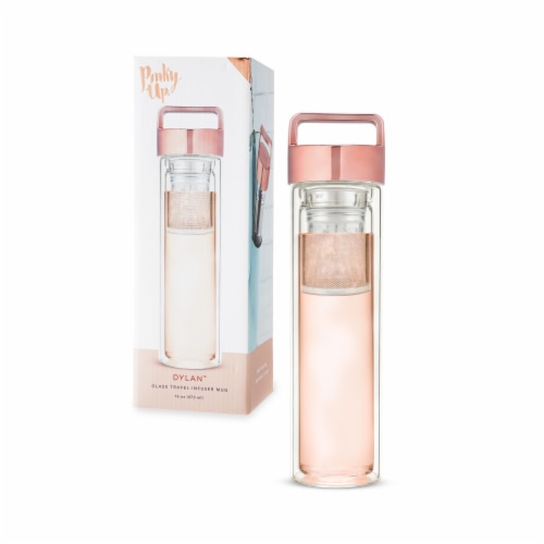 Dylanâ„¢ Rose Gold Glass Travel Infuser Mug Perspective: front
