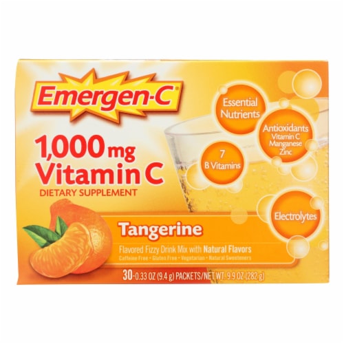 Alacer - Emergen-C Vitamin C Fizzy Drink Mix Tangerine - 1000 mg - 30 Packets Perspective: front
